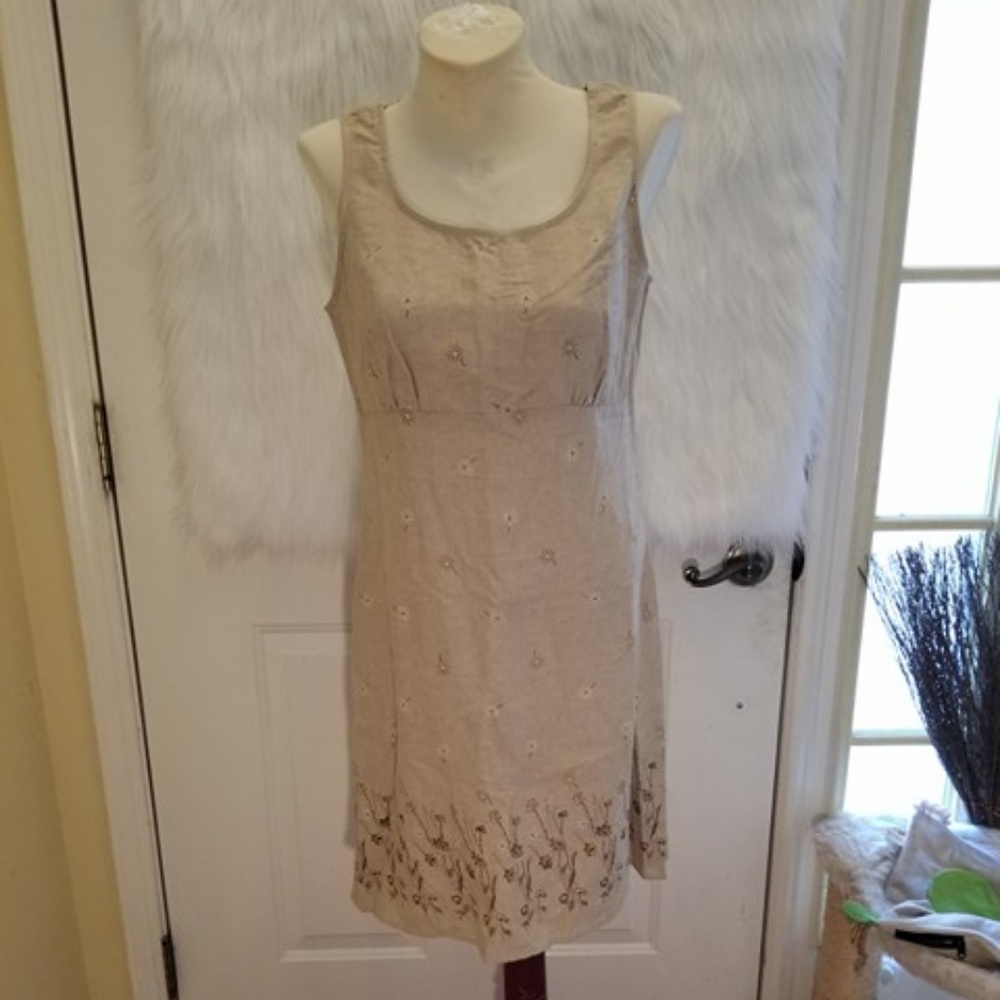 Anthropologie DBY Ltd Linen Floral Design Dress